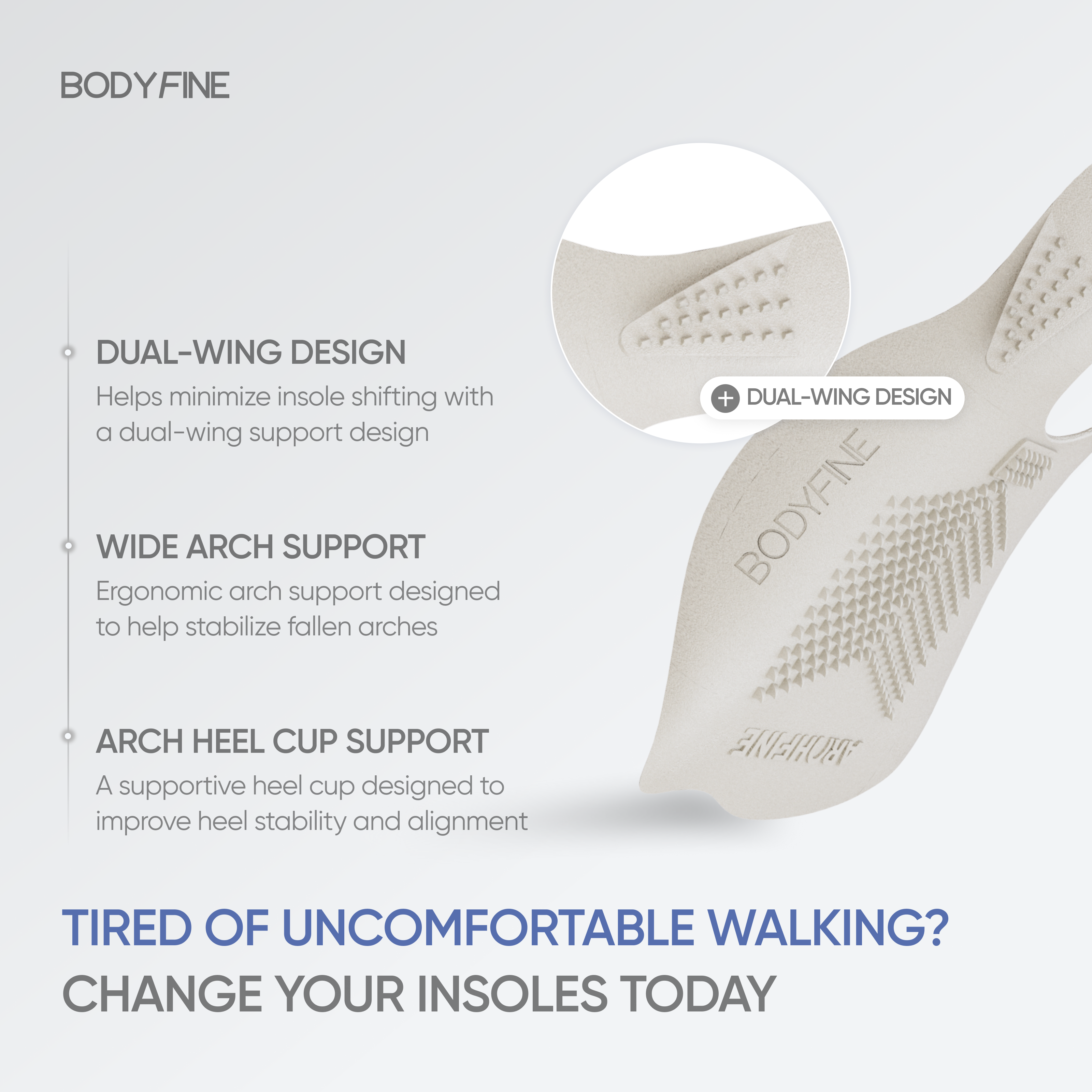 Archfine Non‑Slip Arch Support Insole (1 Pair) - Arch Support Insoles with U‑Shape Heel Cup